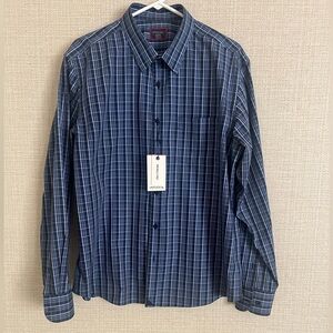 NWT. Untuckit Men's XL Blue Plaid 100% Cotton Wrinkle Free Long Sleeve Shirt.